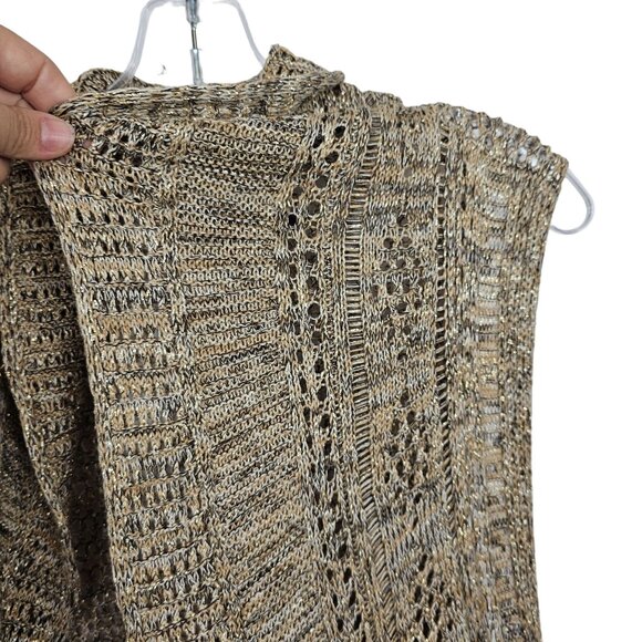 Womens Open Front Knit Cardigan 2X Browns Gold Metallic Threading Sleeveless - Picture 7 of 16